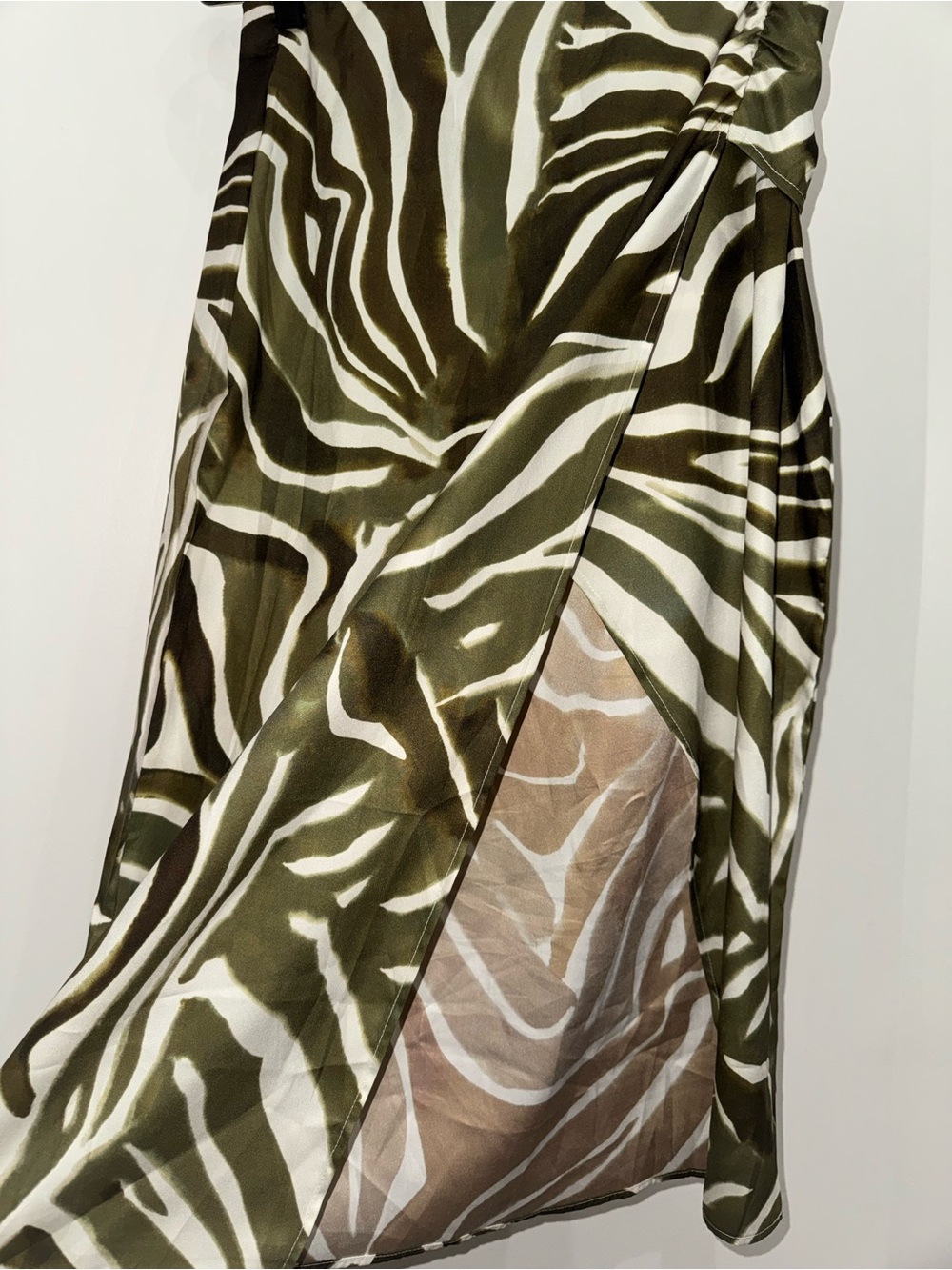 Animal Print Wrap Skirt in Olive and White